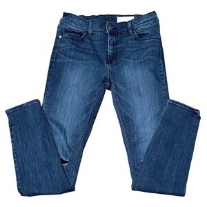 Pistola Size 28 Dark Wash Skinny Jeans Distressed Knees and Black Thread Accent